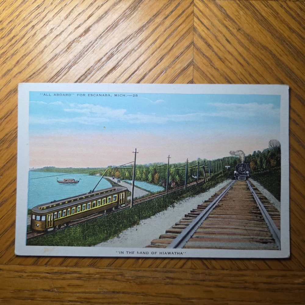 Vintage Escanaba Michigan In the Land of Hiawatha EC Kropp Postcard
